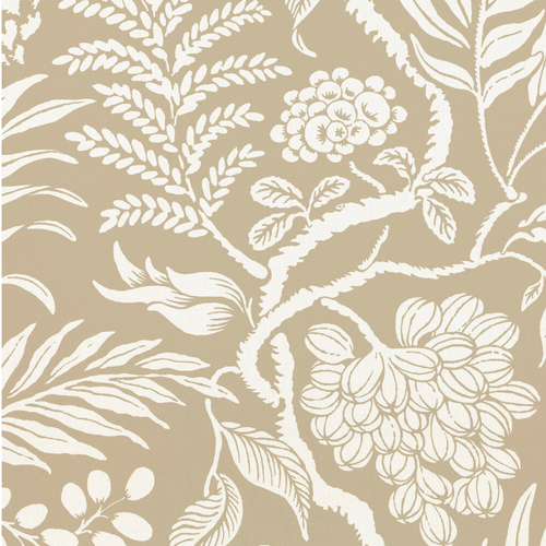 Cornucopia wallpaper, white on  Beige background made in Sweden, rotary printed
