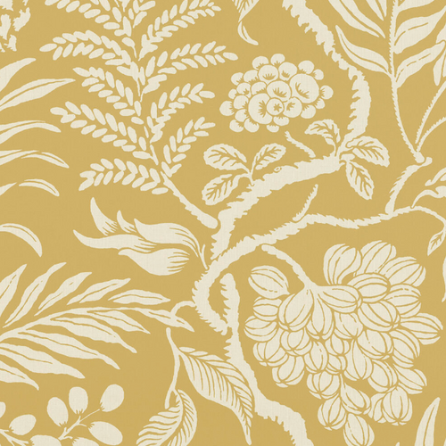 Cornucopia wallpaper, white on  Yellow background made in Sweden, rotary printed