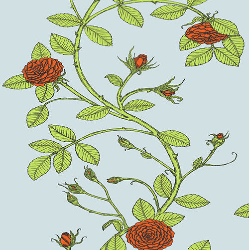 Red Flowers on Blue background wallpaper made in the USA, custom colors available