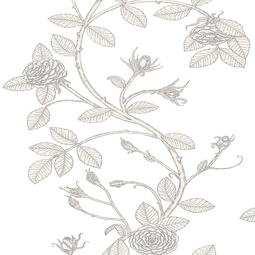 Grey Flowers on white background wallpaper made in the USA, custom colors available