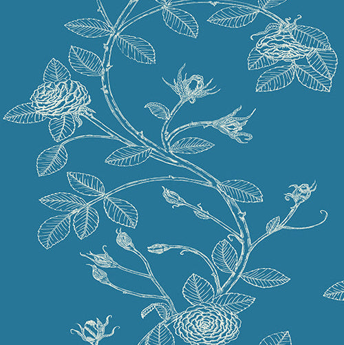 White Flowers on blue background wallpaper made in the USA, custom colors available