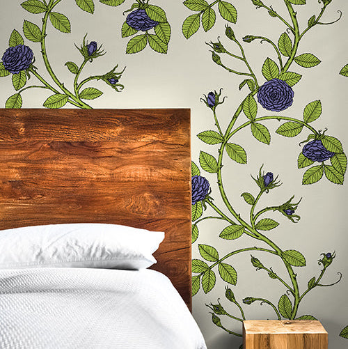 Green and Blue Flowers wallpaper made in the USA, custom colors available