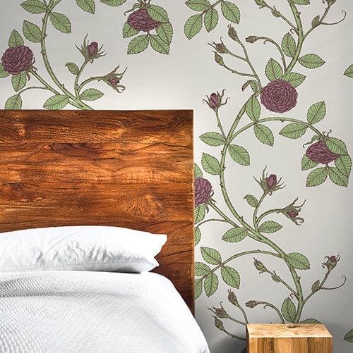 Green and Purple Flowers wallpaper made in the USA, custom colors available