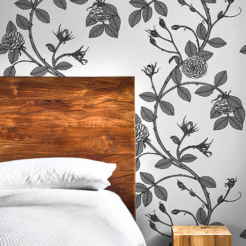 Black and white Flowers wallpaper made in the USA, custom colors available