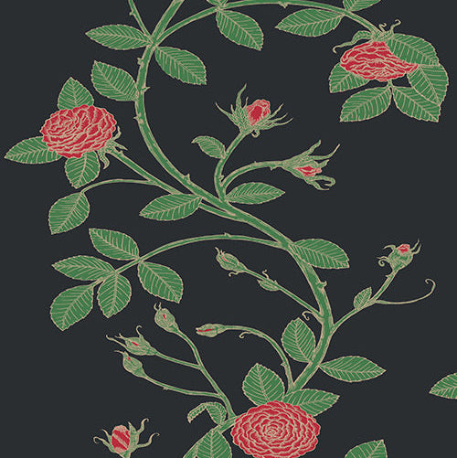 Red Flowers on Black  background wallpaper made in the USA, custom colors available